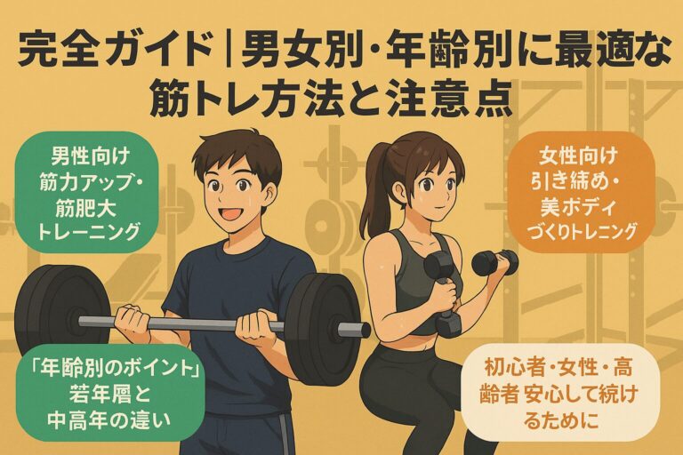 バーベルを構える鷹志と、ダンベルスクワットを行う華恋のトレーニング風景イラスト