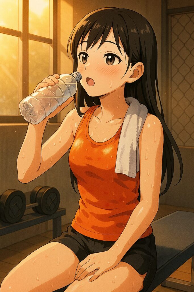 トレーニング後に水分補給する華恋
