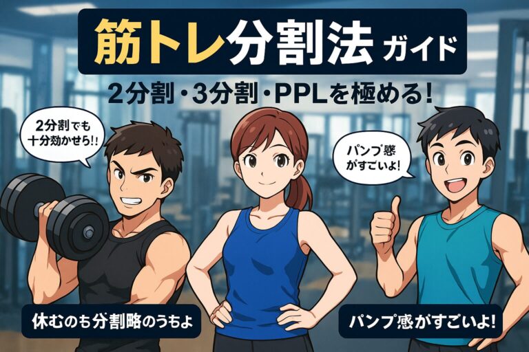 筋トレ分割法完全ガイド｜2分割・3分割・PPLの基本とメニュー解説（鷹志・華恋・颯人のキャラ入り）