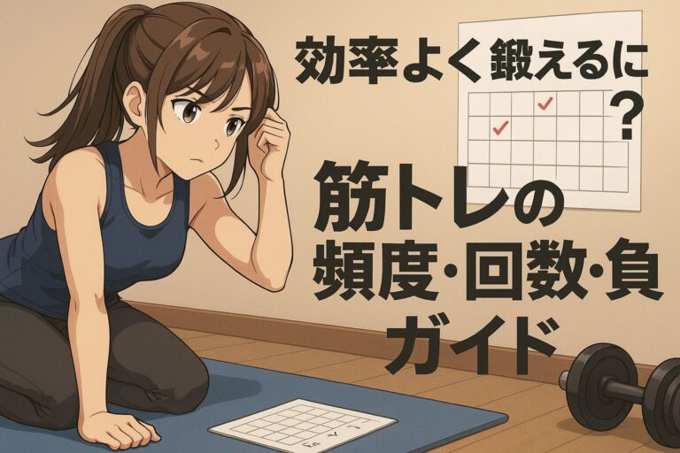 筋トレの頻度・回数・負荷を考える女性トレーニーのイラスト