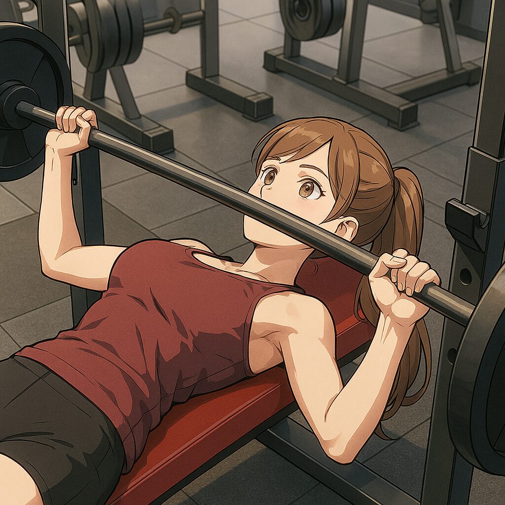 ベンチプレスを行う華恋｜筋トレ分割法ガイド｜2分割・3分割・PPL対応