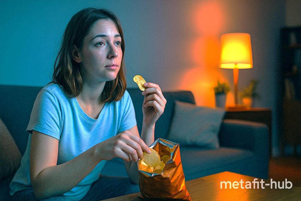 夜のご褒美食欲に負けそうになる女性のイメージ