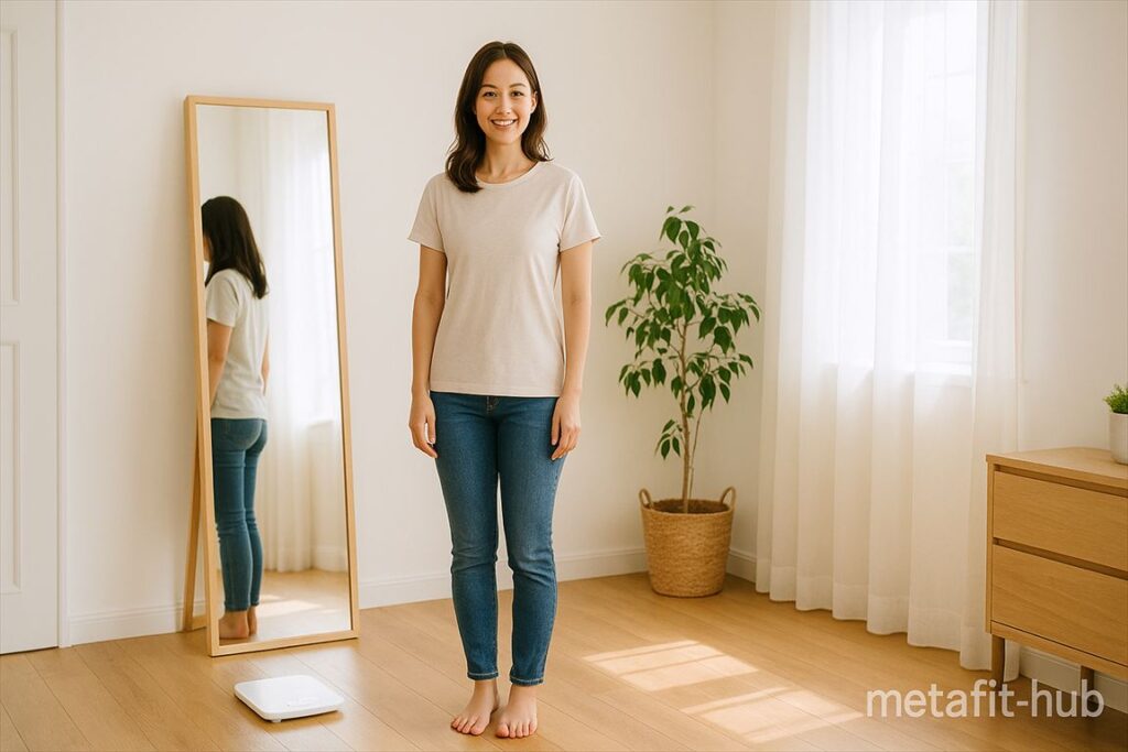 鏡と体重計を置いてダイエット環境を整えた部屋のイメージ