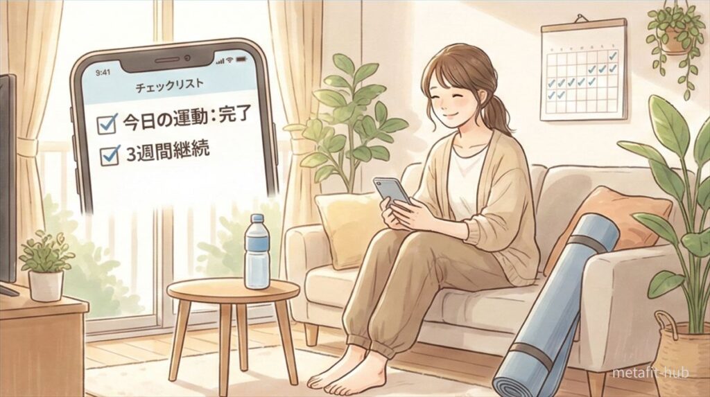 30代の運動初心者女性が、自宅で無理なく運動を続けられた実例イメージ