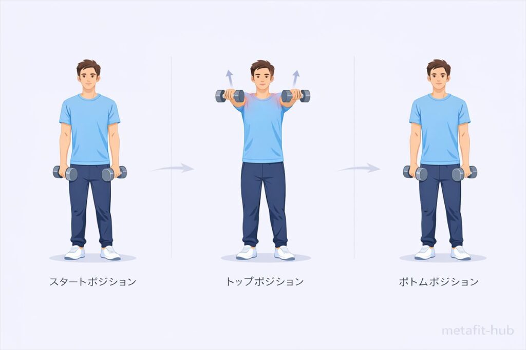 ダンベルフロントレイズの正しいフォーム解説｜スタート・トップ・ボトムポジション