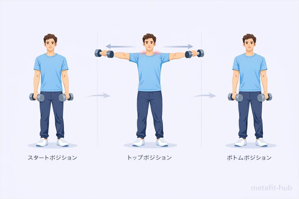 ダンベルラテラルレイズの正しいフォーム解説｜スタート・トップ・ボトムポジション