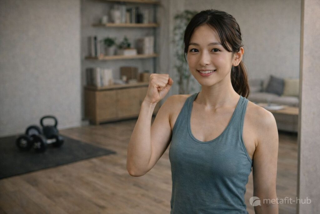 筋トレをやり切り、小さな達成感を感じている人のイメージ