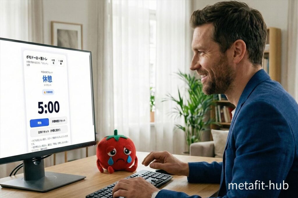 ポモドーロと筋トレを組み合わせたポモトレタイマーを使う在宅ワーカー