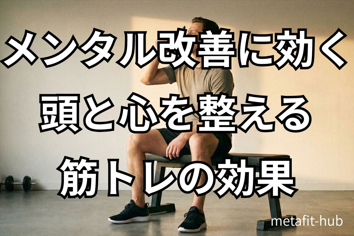 筋トレによるメンタル面の効果を表現したアイキャッチ画像。気分の安定や集中力向上をイメージ。