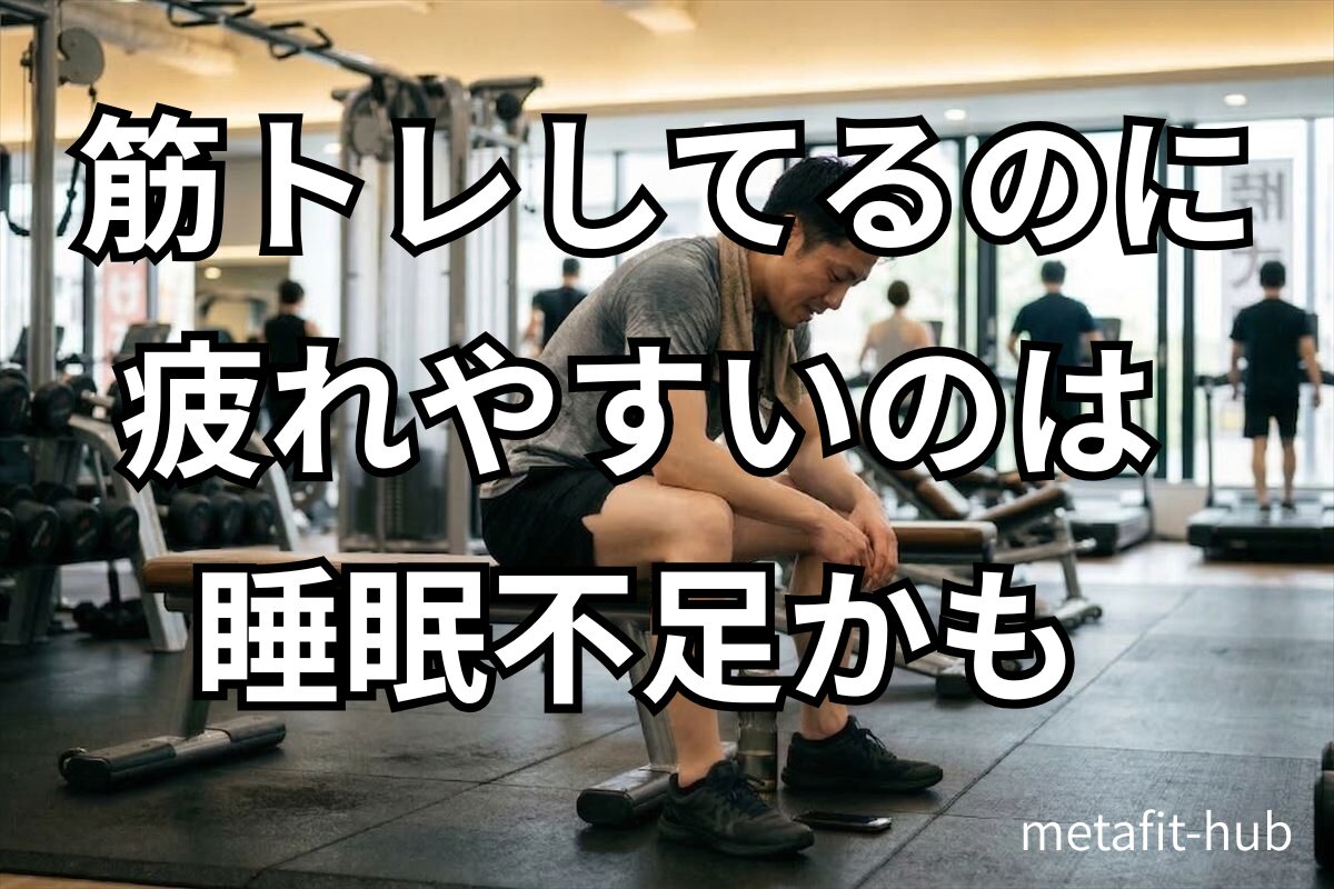 筋トレしているのに疲れやすい原因として睡眠不足を示すアイキャッチ画像