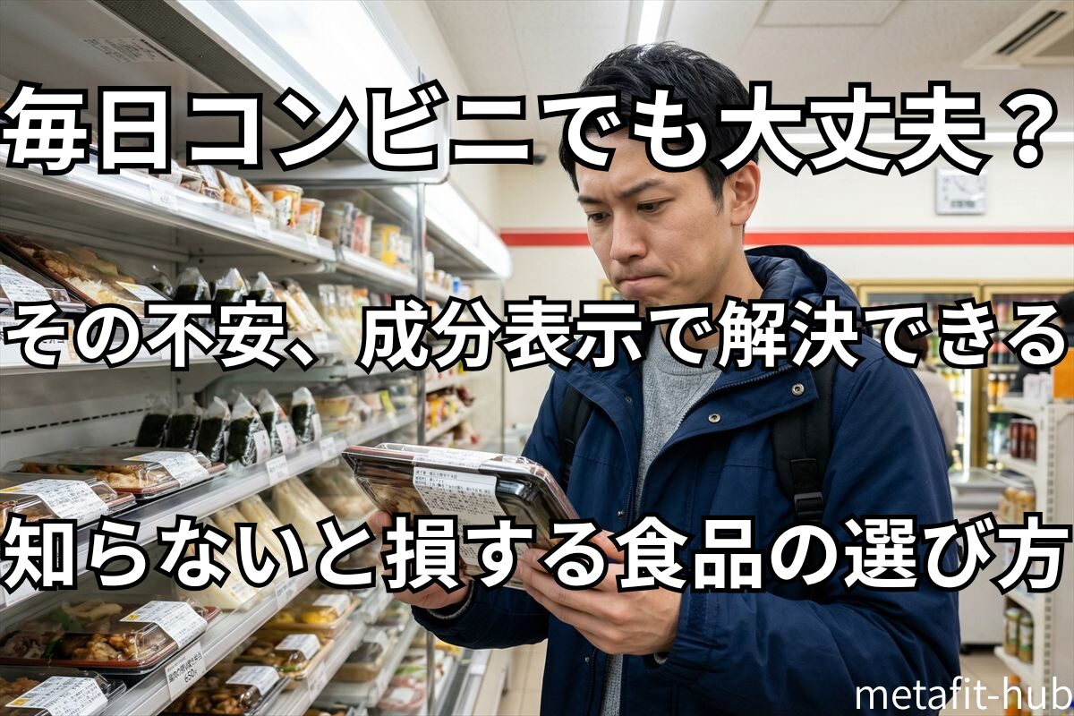 食品添加物の危険性ランキング｜コンビニ食品の成分表を確認する男性