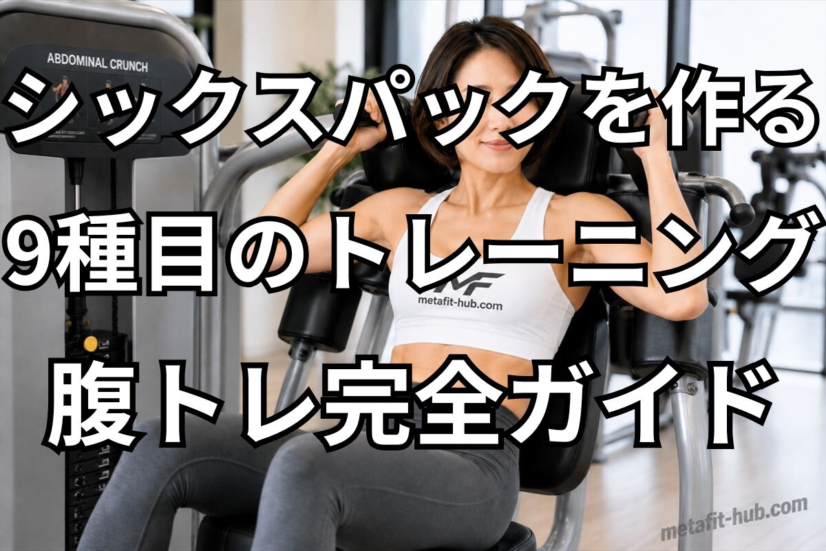ジムのアブドミナルクランチマシンでトレーニングする女性。シックスパックを作る9種目の腹トレ完全ガイド。