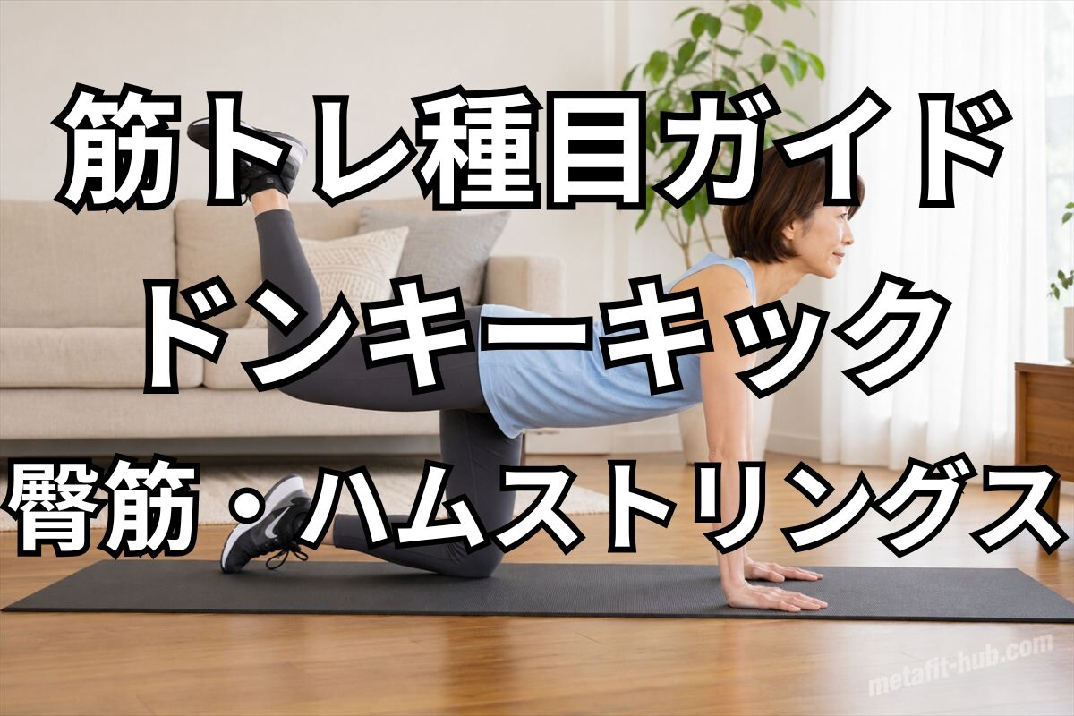 筋トレ種目ガイドとしてドンキーキックで鍛えられる臀筋とハムストリングスを紹介するアイキャッチ画像