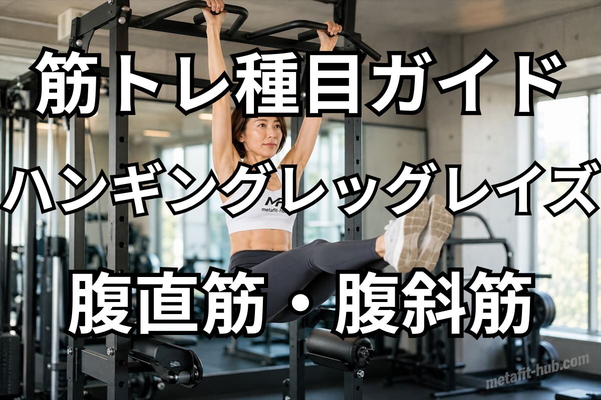 筋トレ種目ガイドとしてハンギングレッグレイズで鍛えられる腹直筋と腹斜筋を紹介するアイキャッチ画像