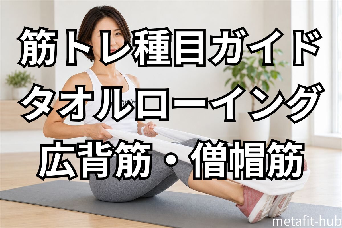 スタジオでタオルローイングを行う女性、アイキャッチ